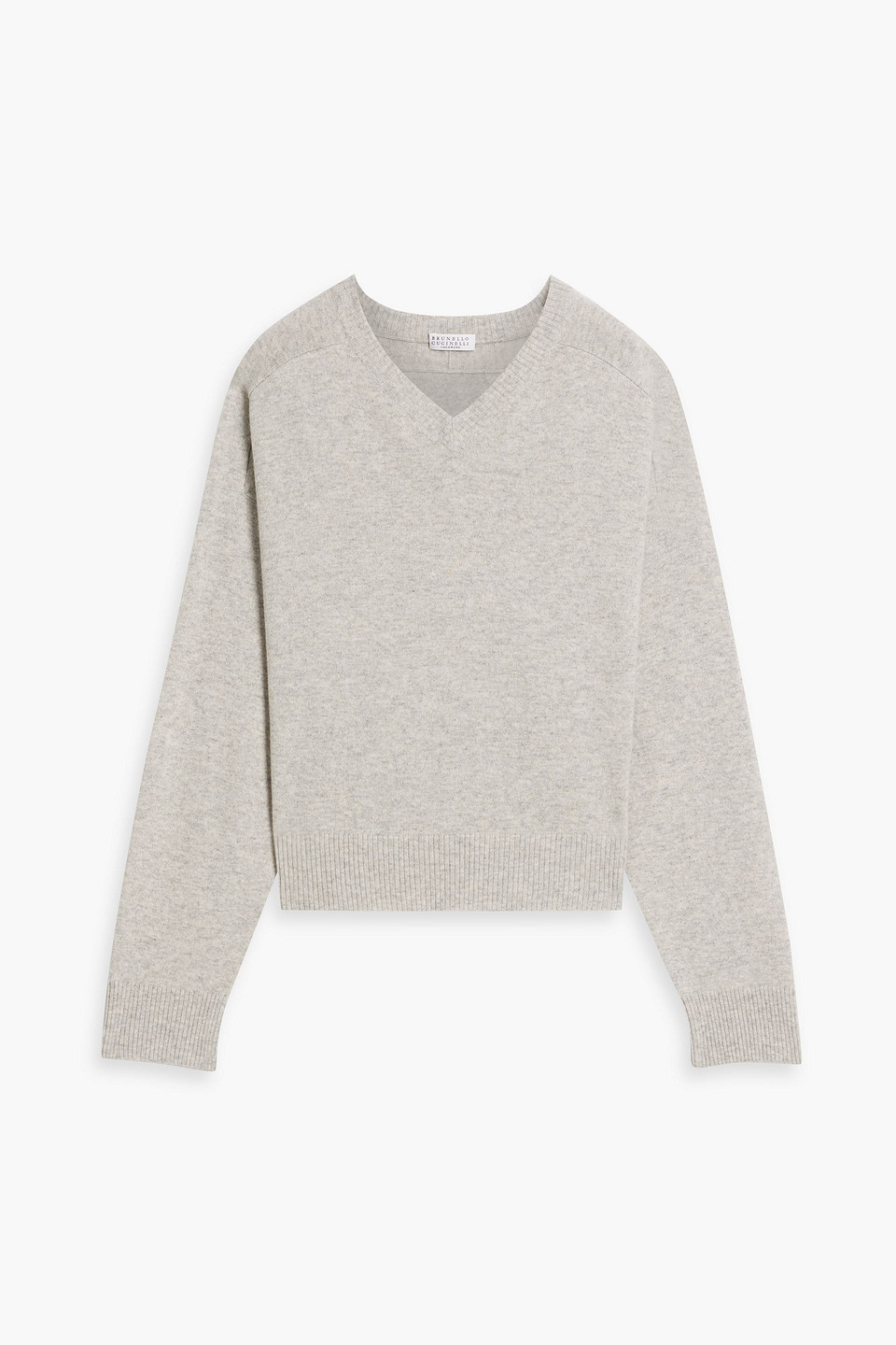 Brunello Cucinelli Bead-embellished Cashmere Sweater In Light Gray