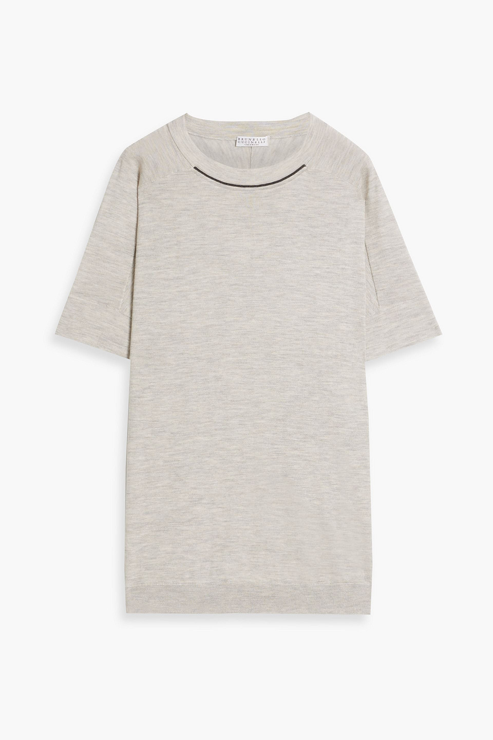 Brunello Cucinelli Bead-embellished Cashmere And Silk-blend Sweater In Stone