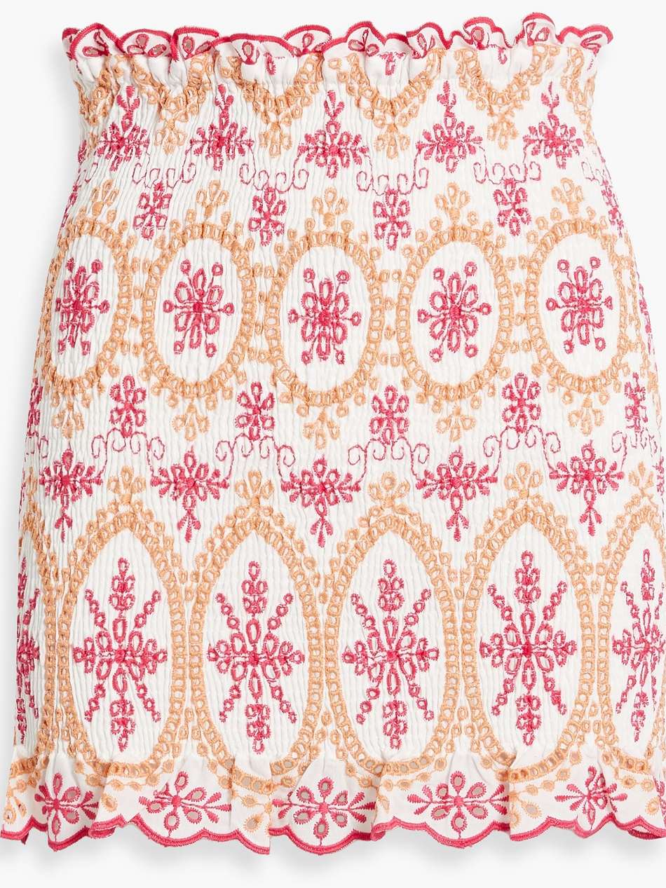 paola shirred broderie anglaise cotton-blend mini skirt