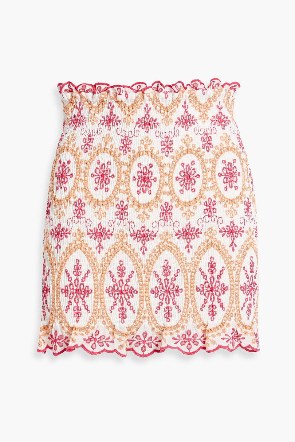 Charo Ruiz Paola Shirred Broderie Anglaise Cotton-blend Mini Skirt In Fuchsia