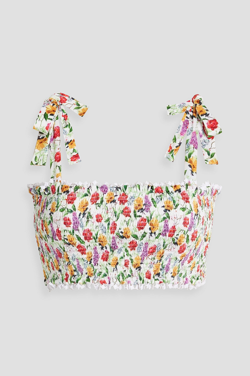 Charo Ruiz Alga Shirred Floral-print Bikini Top In White