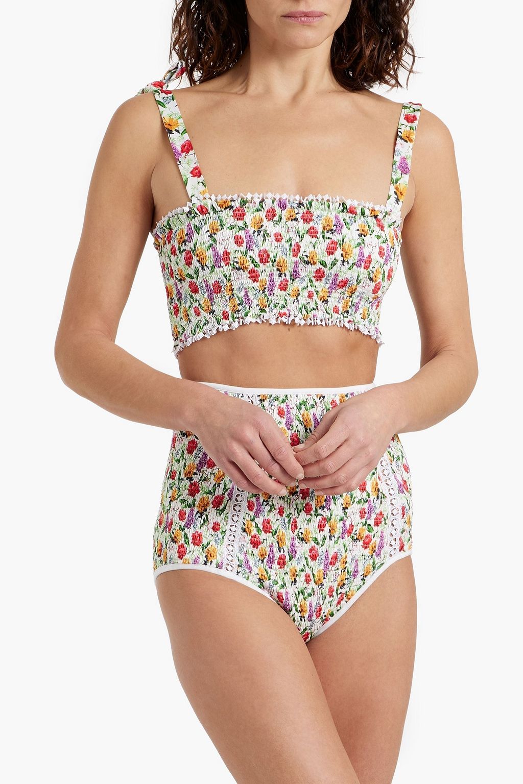 CHARO RUIZ IBIZA Kany shirred floral-print bikini briefs
