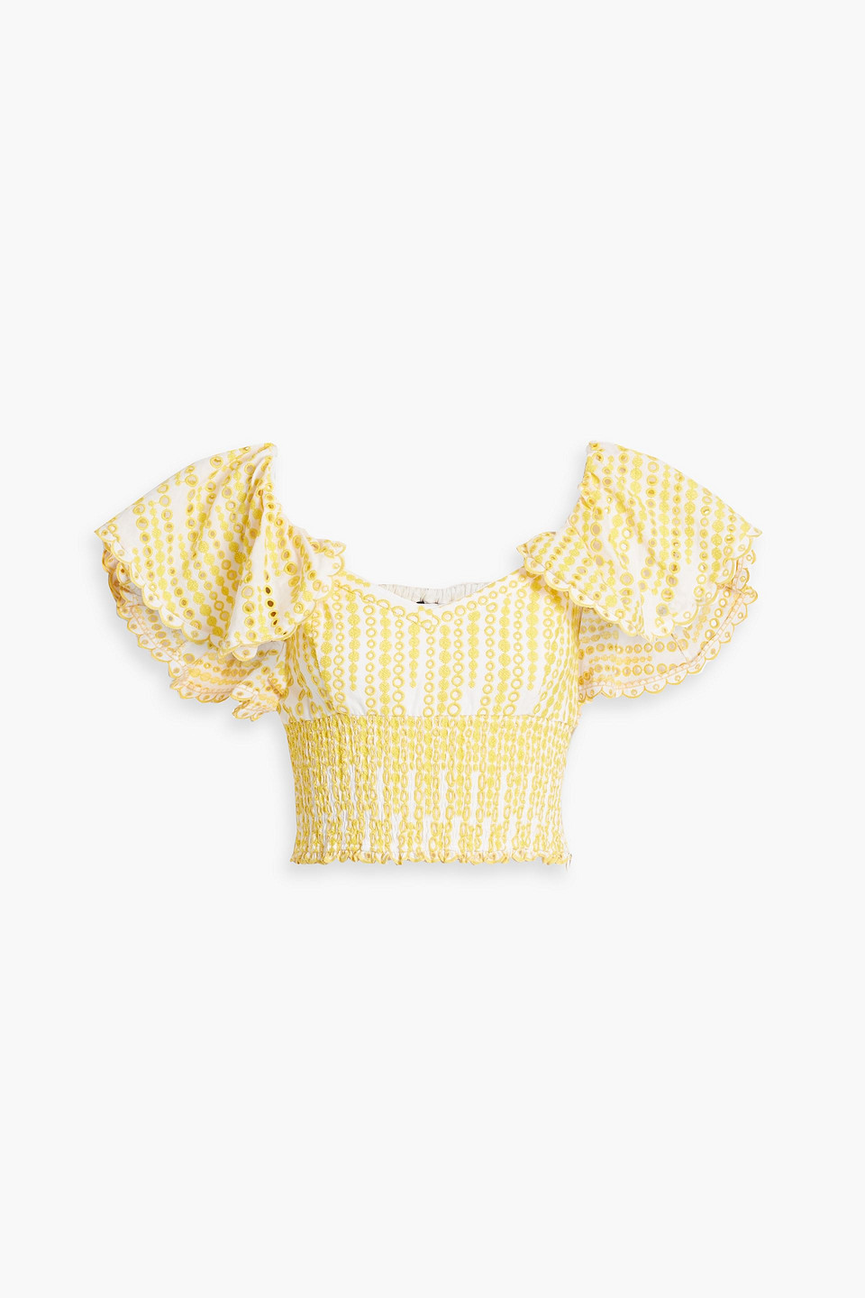 Charo Ruiz Toledo Cropped Ruffled Broderie Anglaise Cotton-blend Top In Yellow