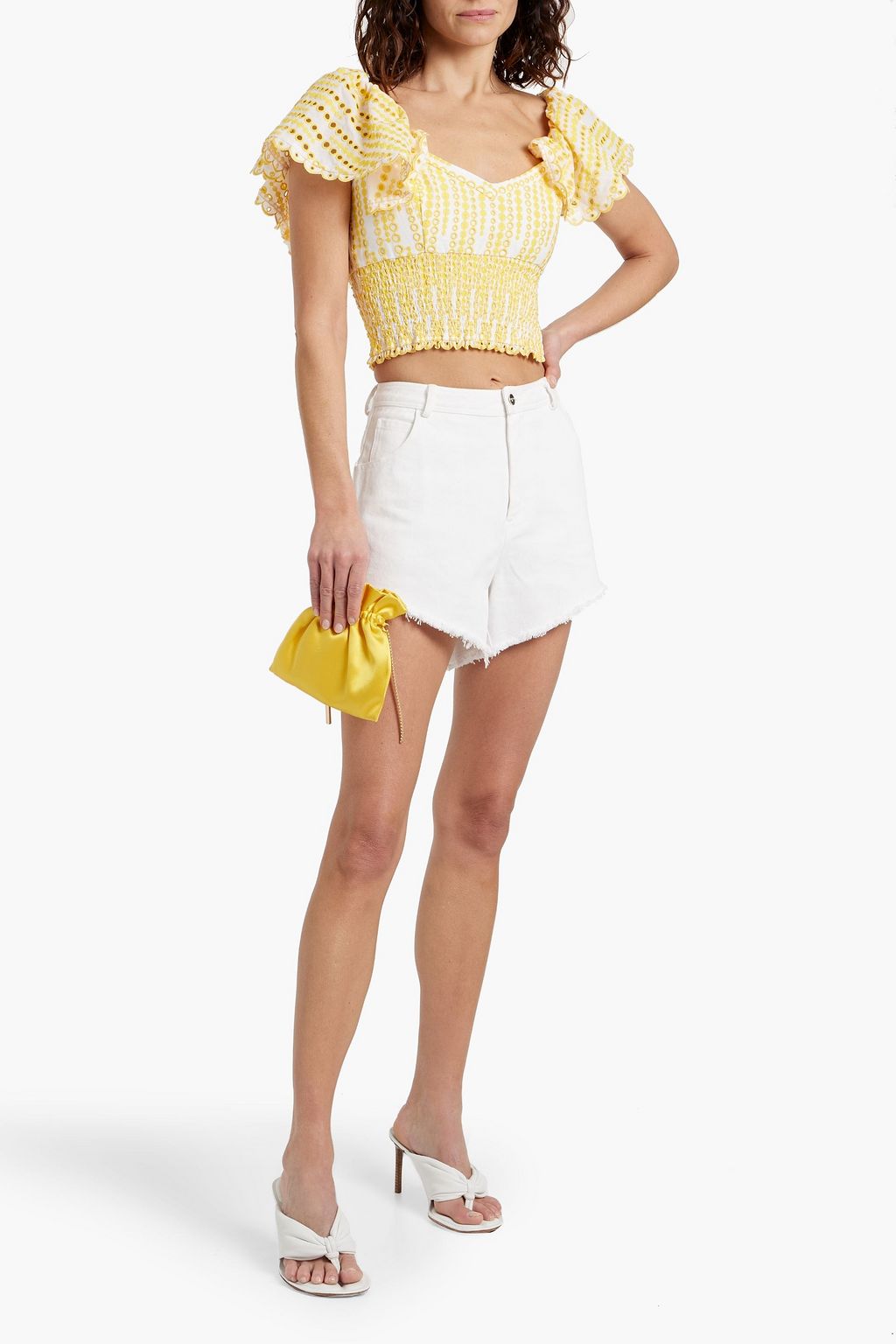 CHARO RUIZ IBIZA Toledo cropped ruffled broderie anglaise cotton-blend top
