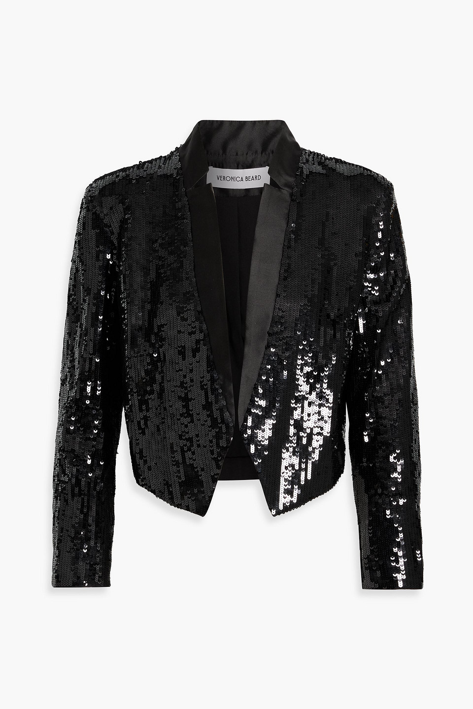 Veronica Beard Delony Cropped Sequined Cotton-blend Tulle Jacket In Black