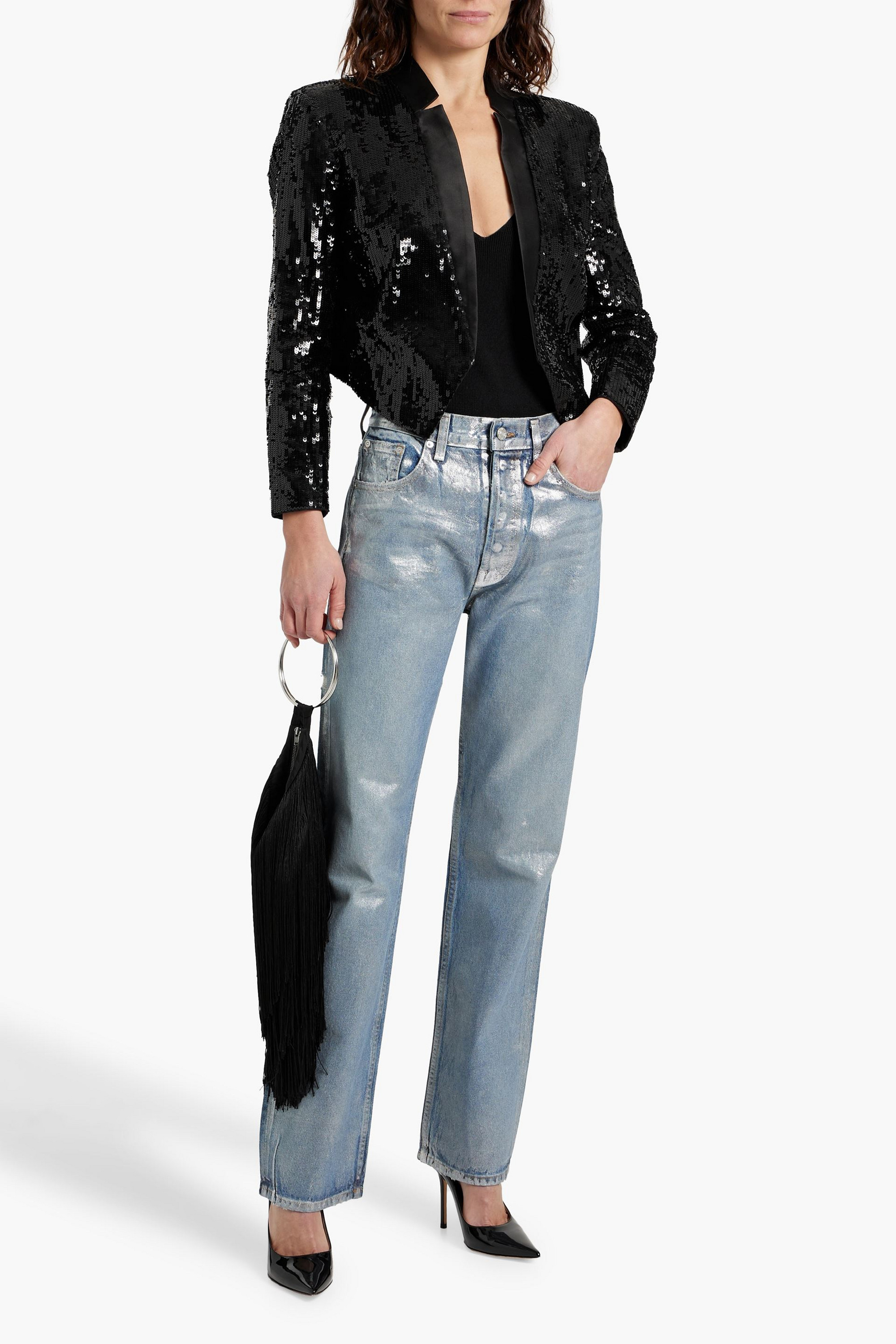 Veronica Beard Delony cropped sequined cotton-blend tulle jacket