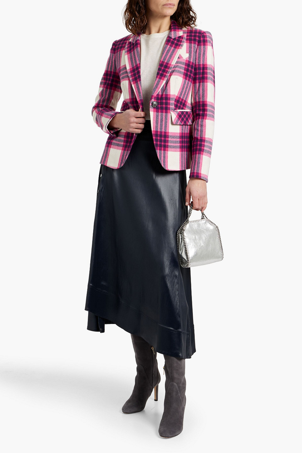 VERONICA BEARD CUTAWAY DICKEY CHECKED WOOL-BLEND BLAZER