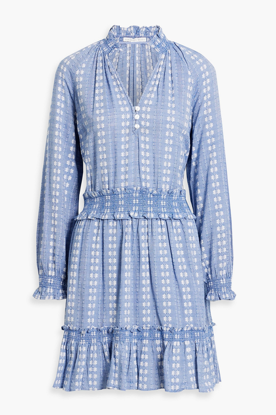 Veronica Beard Espie Shirred Cotton-jacquard Mini Dress In Blue