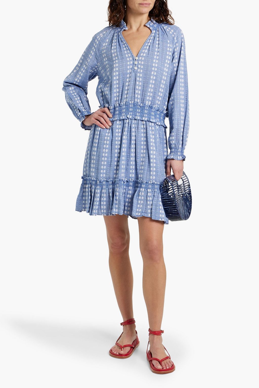 VERONICA BEARD Espie shirred cotton-jacquard mini dress