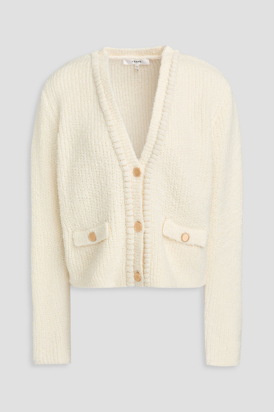 Frame Bouclé-knit Wool-blend Cardigan In Elfenbein