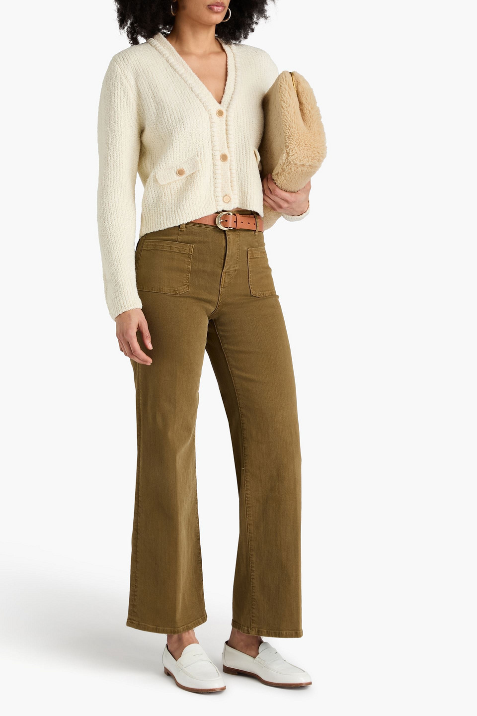 Frame Bouclé-knit Wool-blend Cardigan In Elfenbein