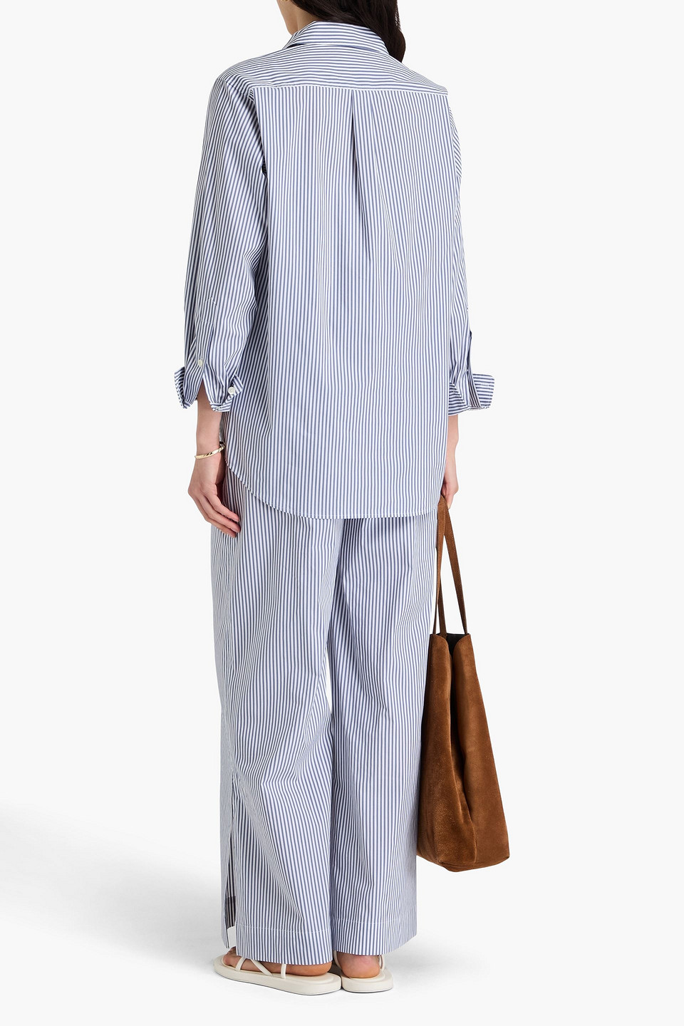 Frame Striped Cotton-blend Poplin Shirt In Slate Blue