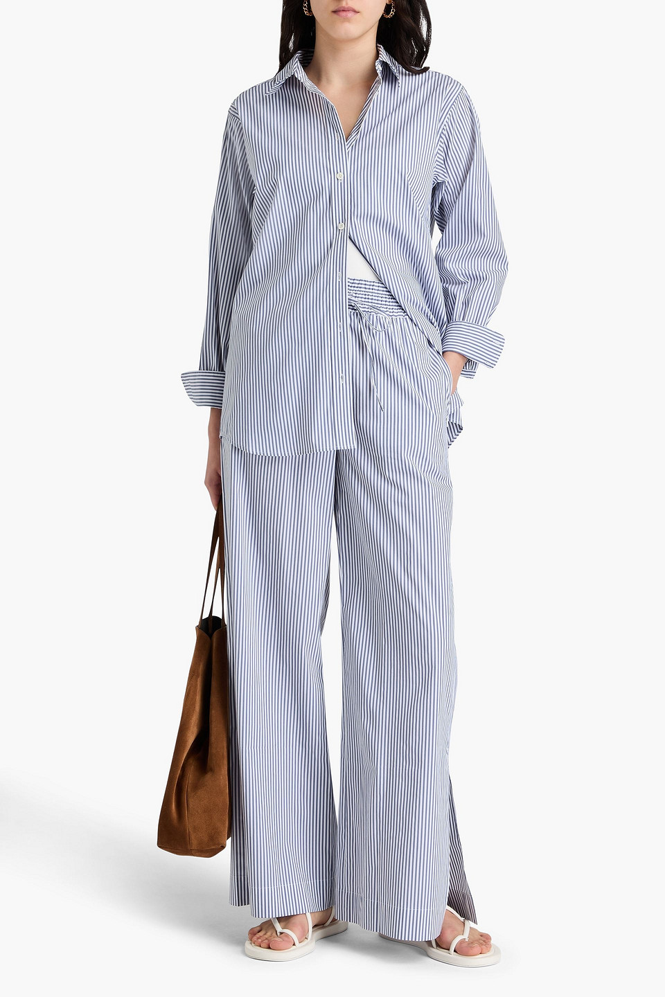 Frame Striped Cotton-blend Poplin Shirt In Slate Blue