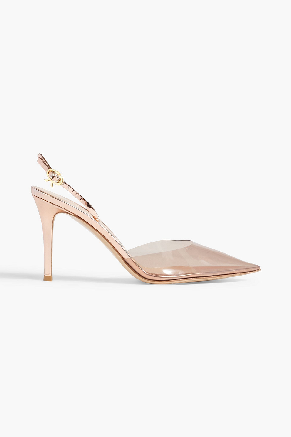 Shop Gianvito Rossi Ribbon D'orsay 85 Mirrored-leather And Pvc Slingback Pumps In Rose Gold