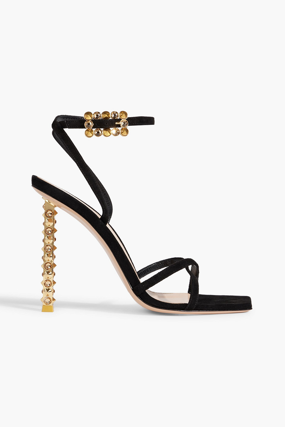 Gianvito Rossi Wonder Embellished Suede Sandals In Black