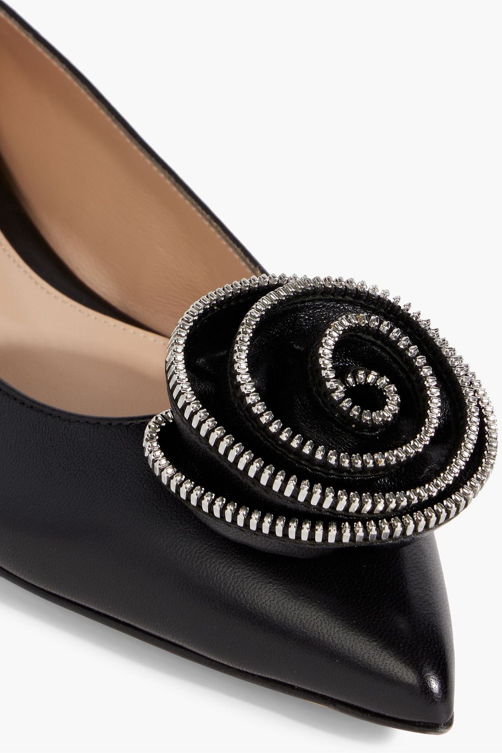 GIANVITO ROSSI Karina floral-appliquéd leather point-toe flats