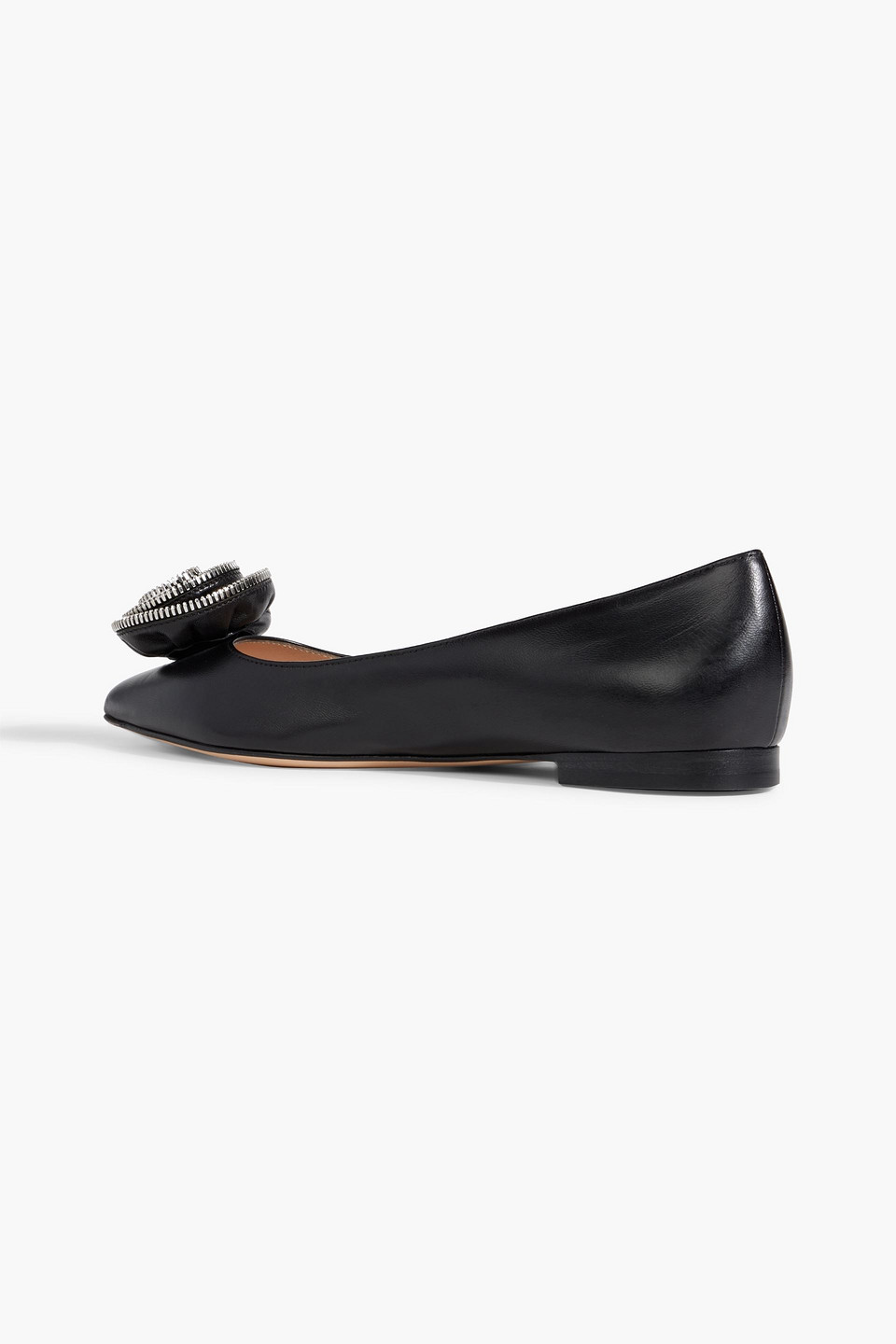 GIANVITO ROSSI KARINA FLORAL-APPLIQUÉD LEATHER POINT-TOE FLATS