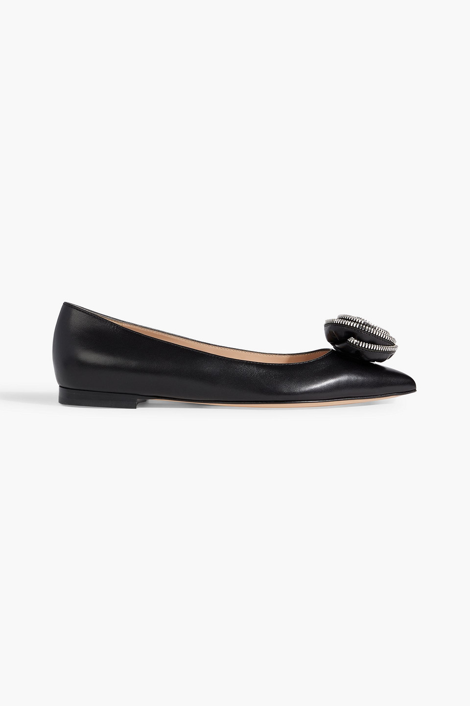 GIANVITO ROSSI KARINA FLORAL-APPLIQUÉD LEATHER POINT-TOE FLATS