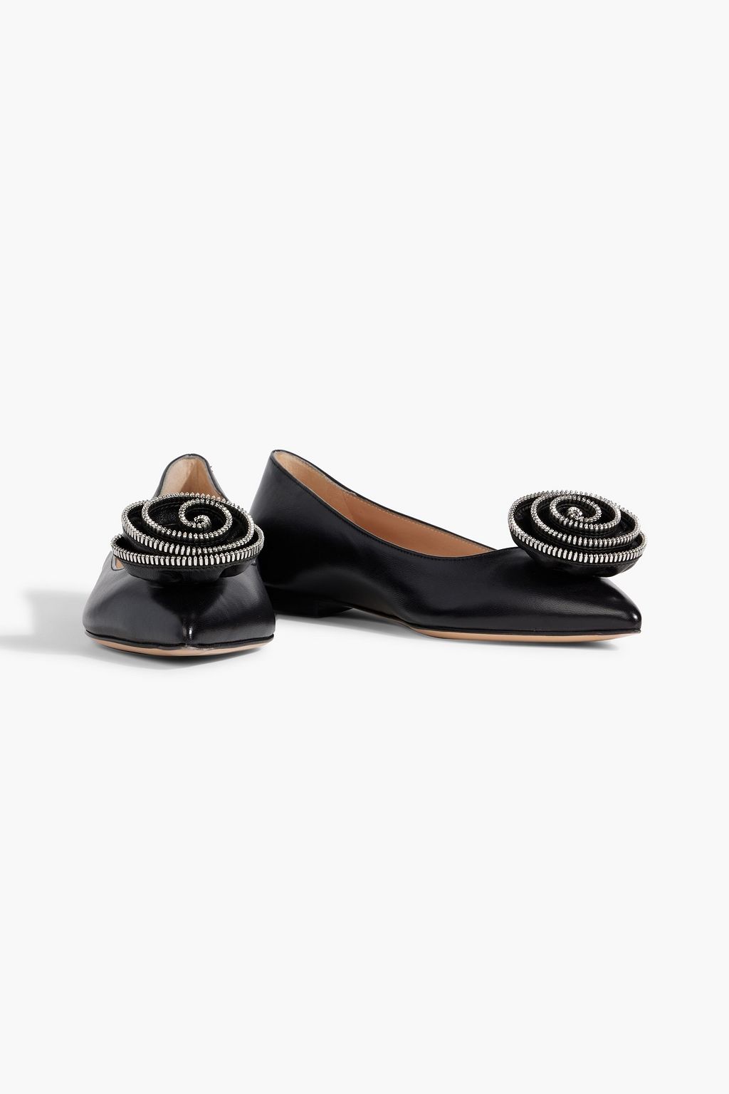 GIANVITO ROSSI Karina floral-appliquéd leather point-toe flats