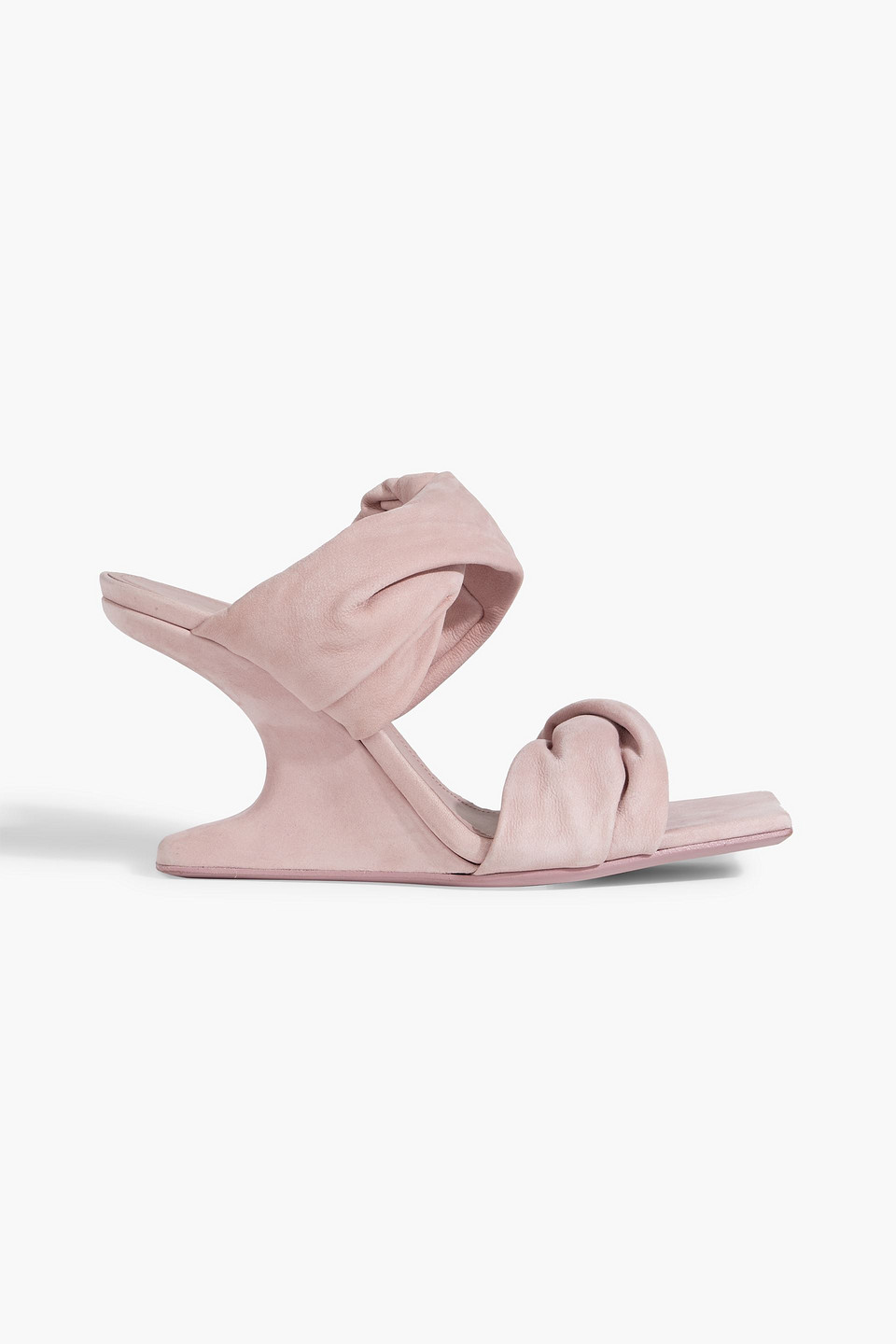 Rick Owens Cantilever Twisted Suede Wedge Mules In Pastel Pink