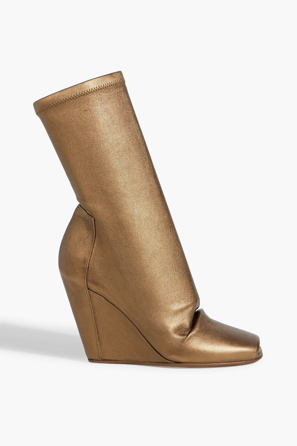 Rick Owens Metallic Leather-blend Wedge Ankle Boots In Gold