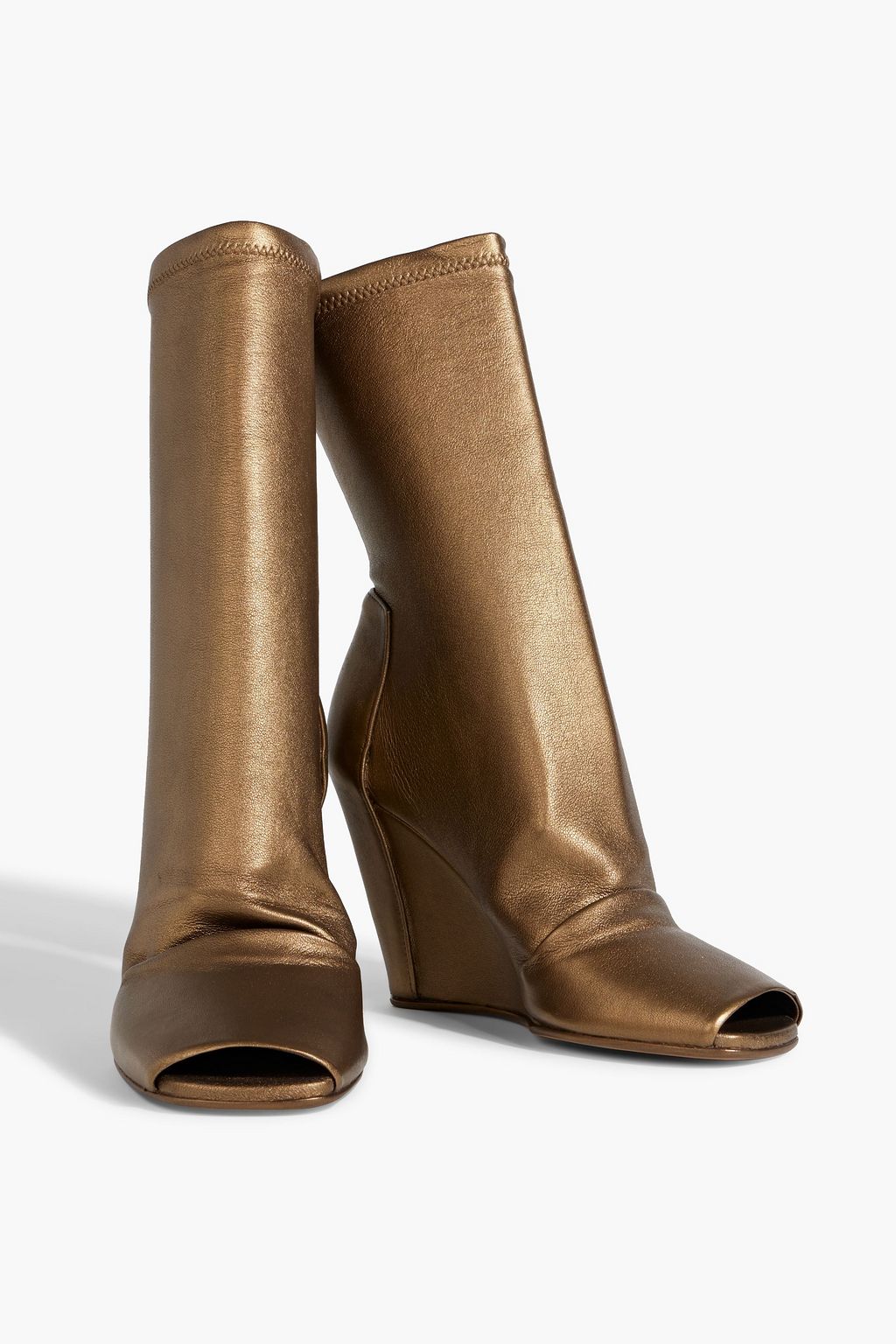 RICK OWENS Metallic leather-blend wedge ankle boots