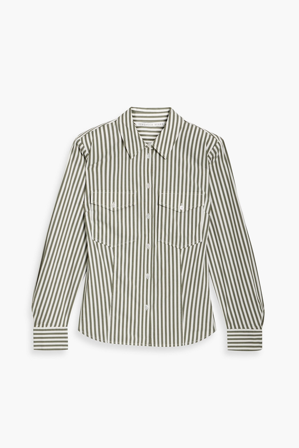 Veronica Beard Barnette Striped Cotton-blend Shirt In Army Green