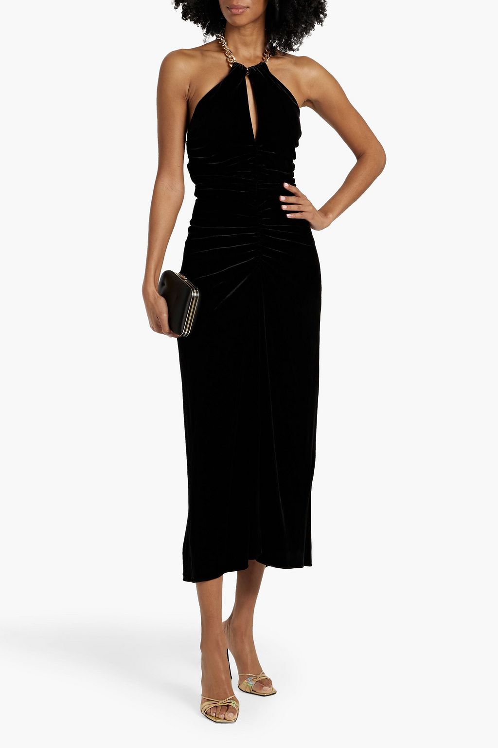 VERONICA BEARD Josette chain-embellished velvet halterneck midi dress