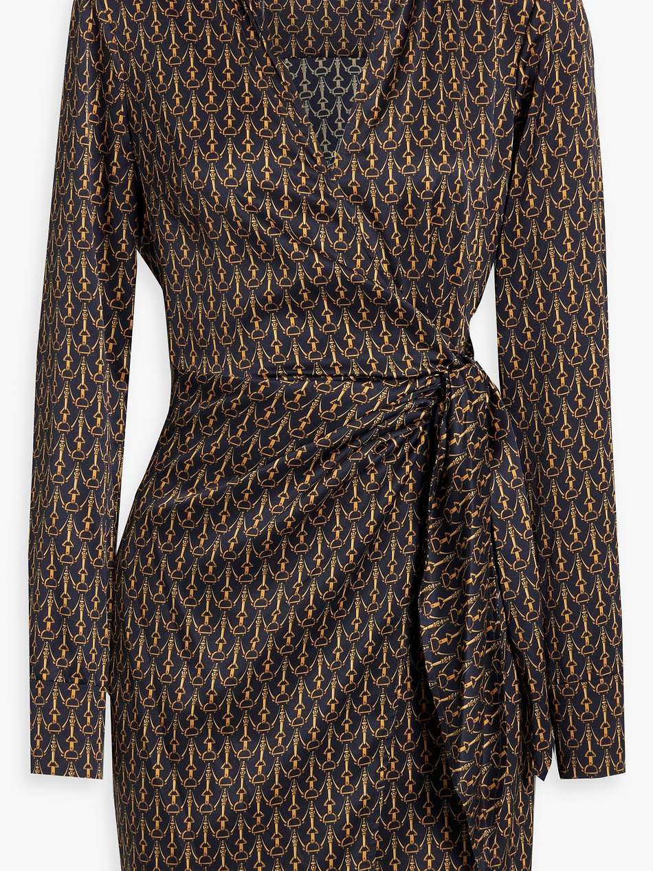 lavella printed satin mini wrap dress