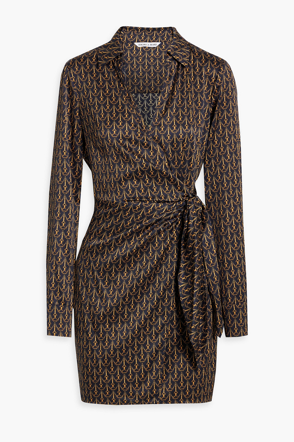 Veronica Beard Lavella Printed Satin Mini Wrap Dress In Navy
