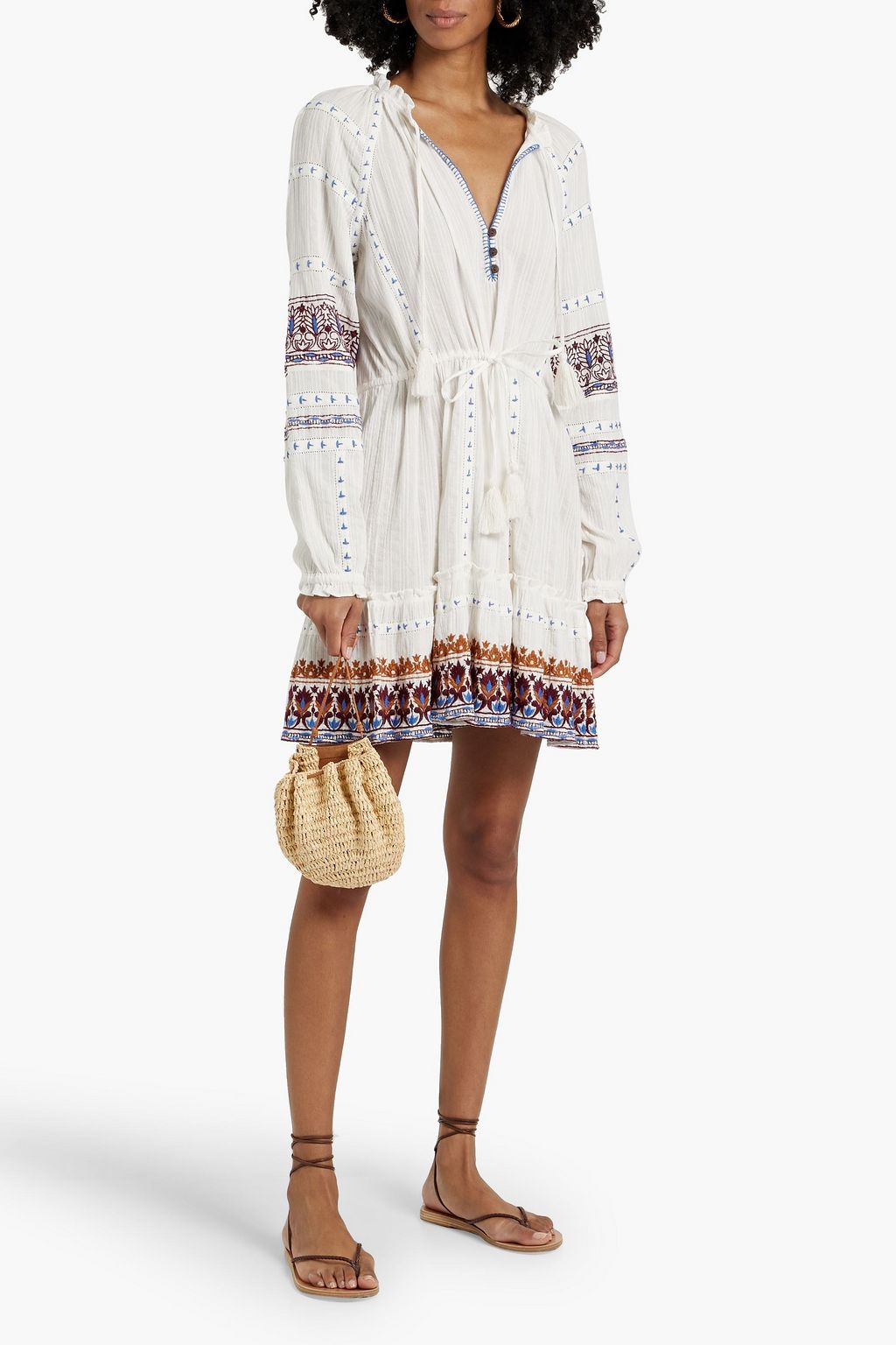 VERONICA BEARD Danica embroidered cotton-gauze mini dress