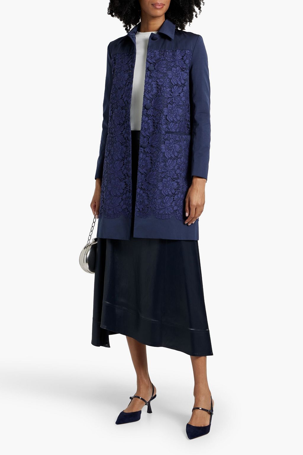 VALENTINO GARAVANI Cotton-blend guipure lace and faille coat
