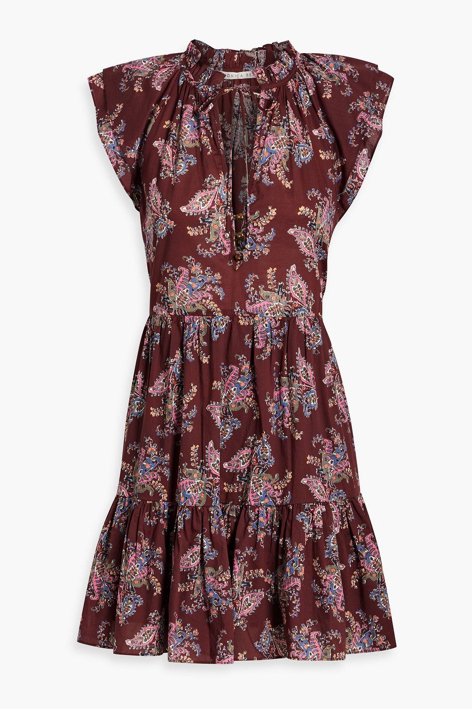 Veronica Beard Zee Tiered Printed Cotton-voile Mini Dress In Burgundy