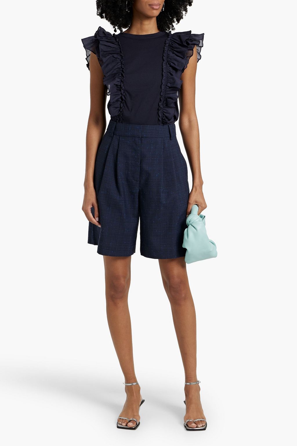 VERONICA BEARD Bardot ruffled cotton-voile and jersey top