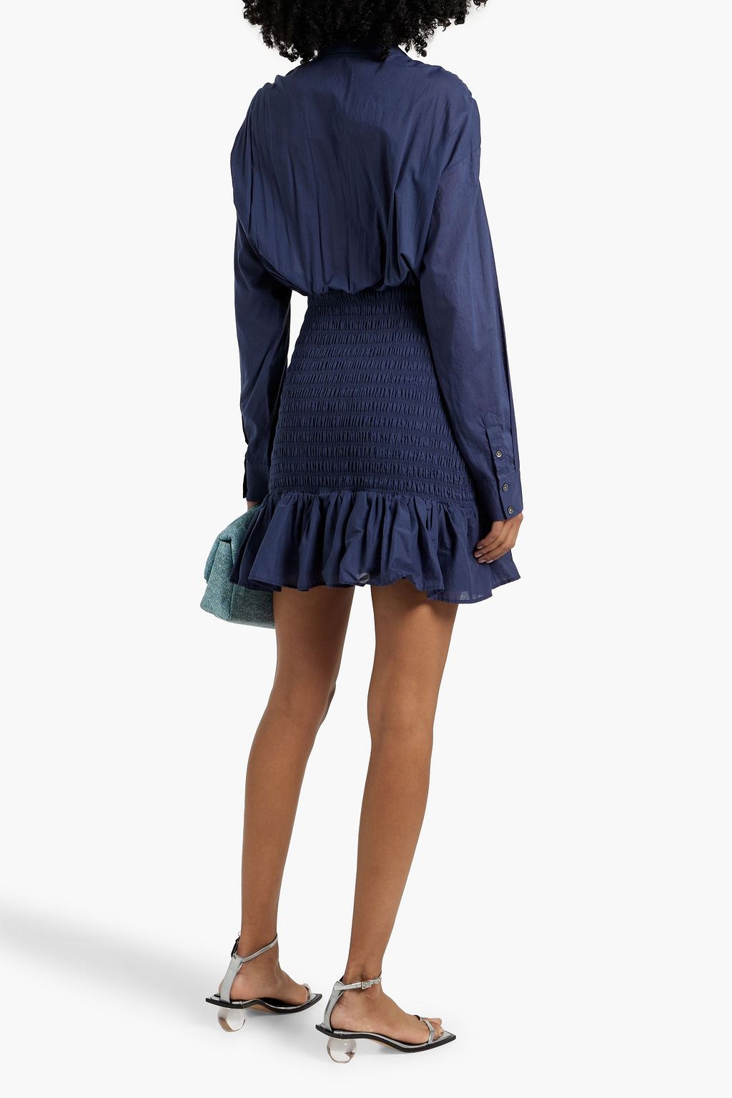 VERONICA BEARD Shirred cotton mini shirt dress