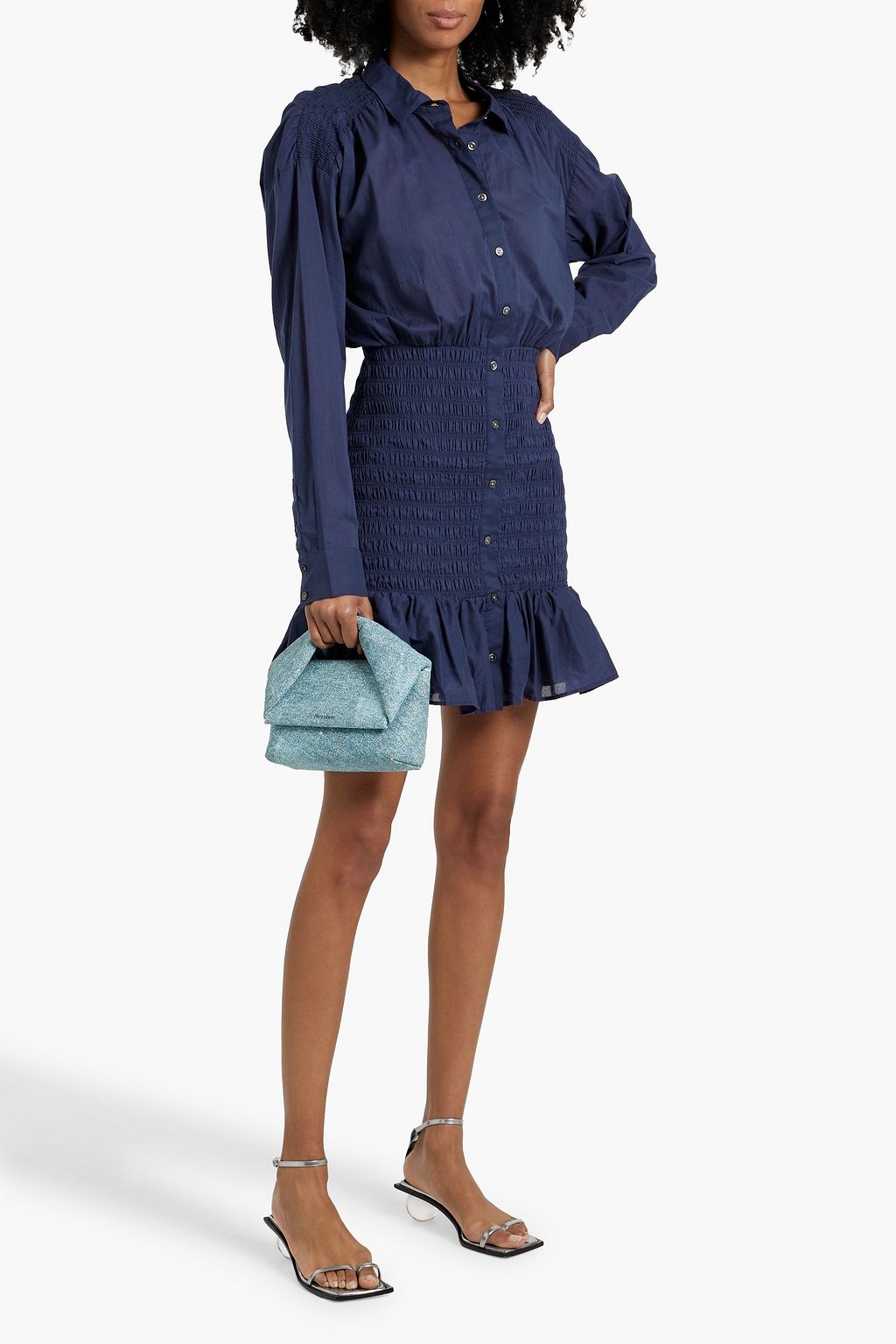 VERONICA BEARD Shirred cotton mini shirt dress