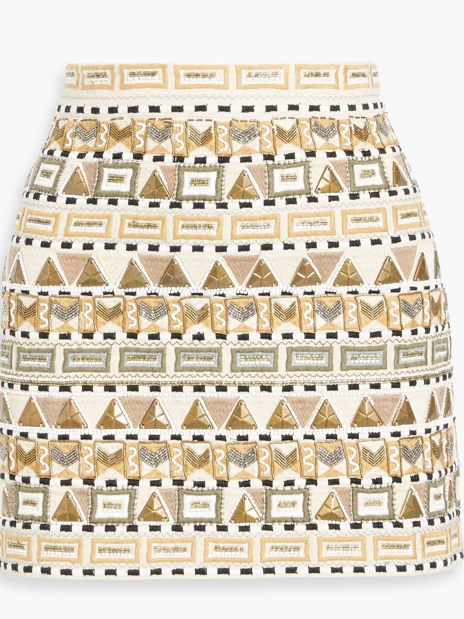 riel embellished cotton-canvas mini skirt