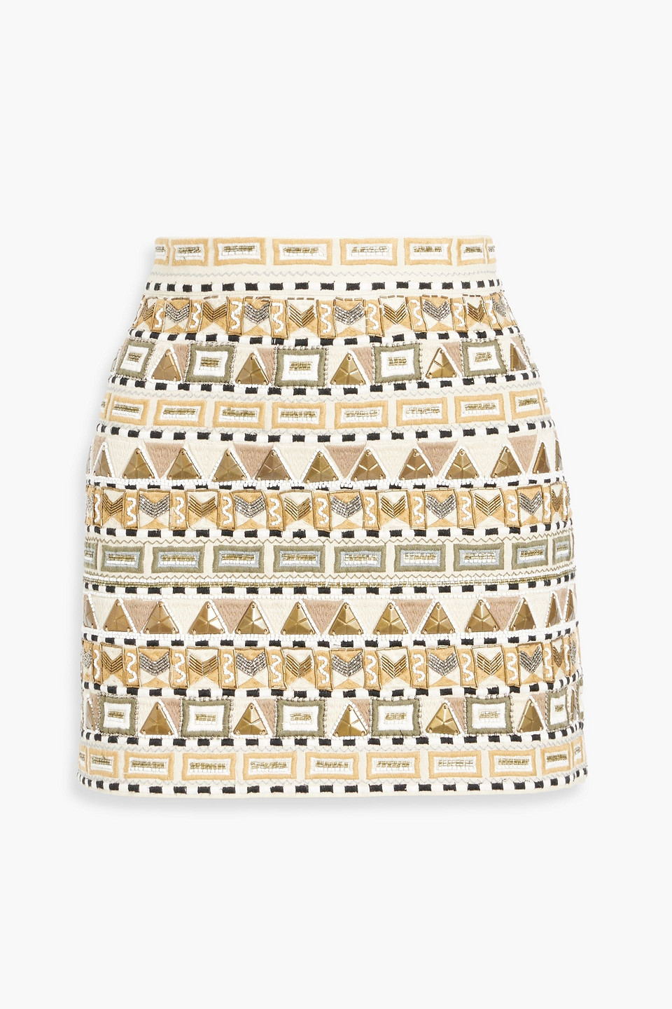 Veronica Beard Riel Embellished Cotton-canvas Mini Skirt In Beige