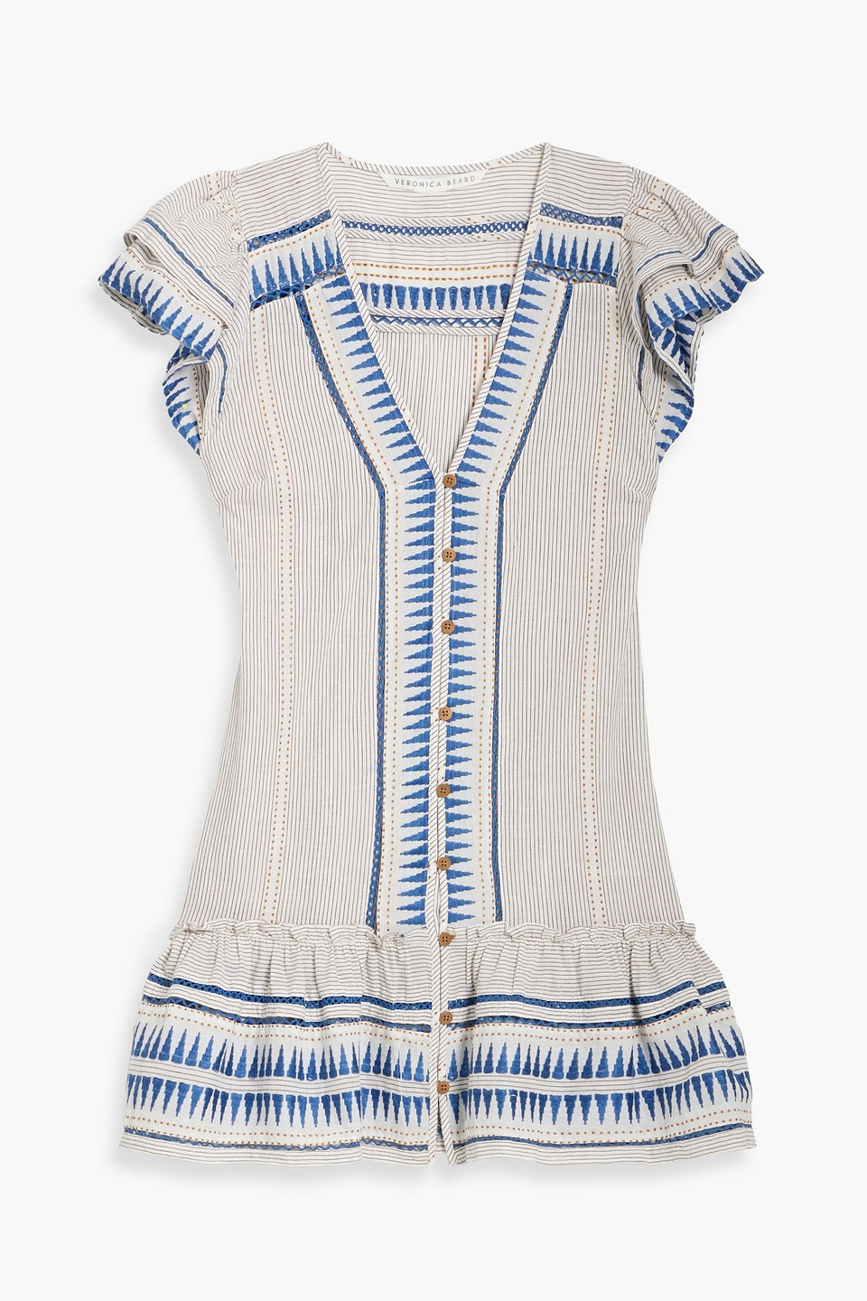 Veronica Beard Lorraine Ruffled Striped Cotton-jacquard Mini Dress In Gray