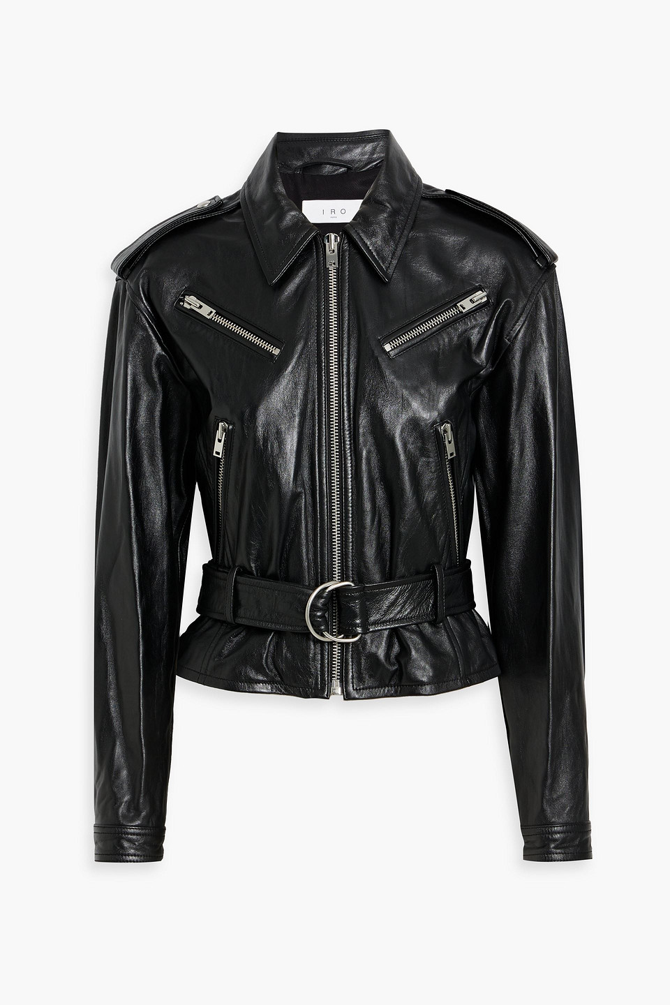 Iro Leom Belted Leather Biker Jacket In Black