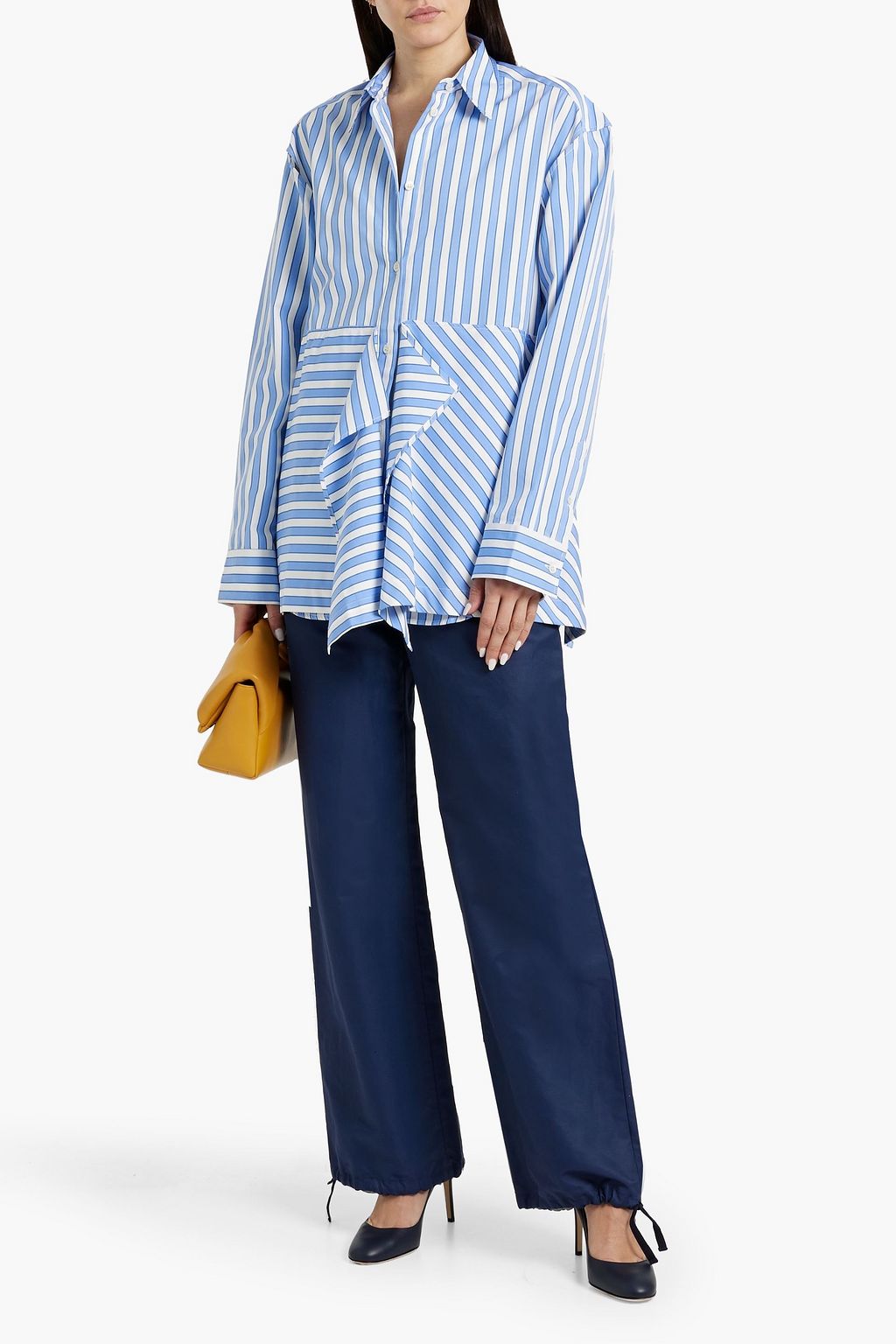 JW ANDERSON Draped striped cotton-poplin shirt