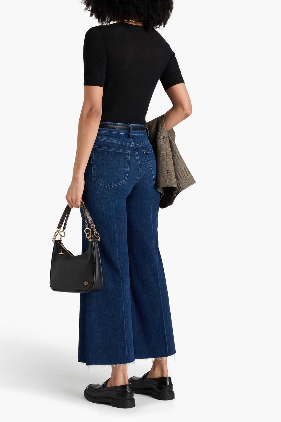 Frame Le Palazzo Crop Hoch Sitzende Jeans Mit Weitem Bein In Ausgewaschener Optik In Dunkelblauer Denim