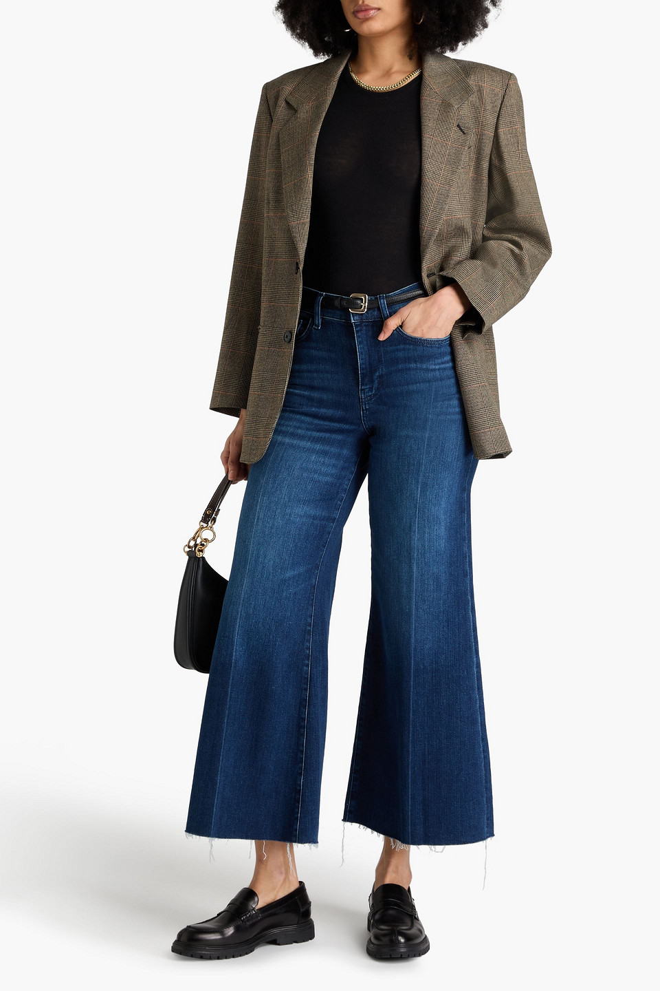 Frame Le Palazzo Crop Hoch Sitzende Jeans Mit Weitem Bein In Ausgewaschener Optik In Dunkelblauer Denim