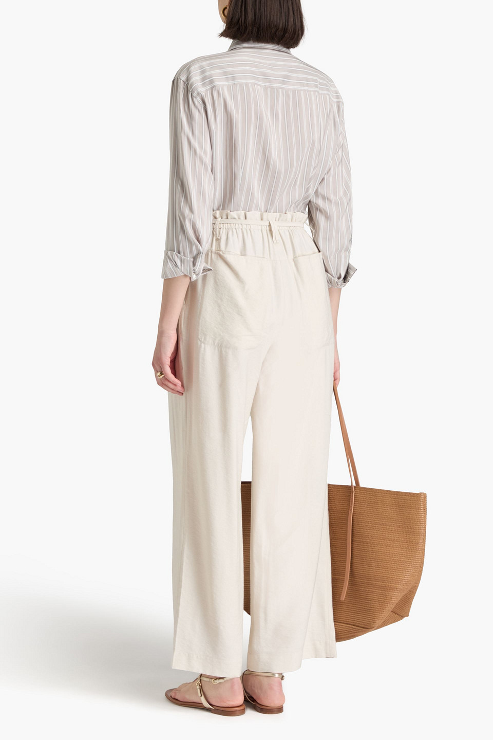 Shop A.emery Macie Belted Cotton-blend Twill Wide-leg Pants In Off-white