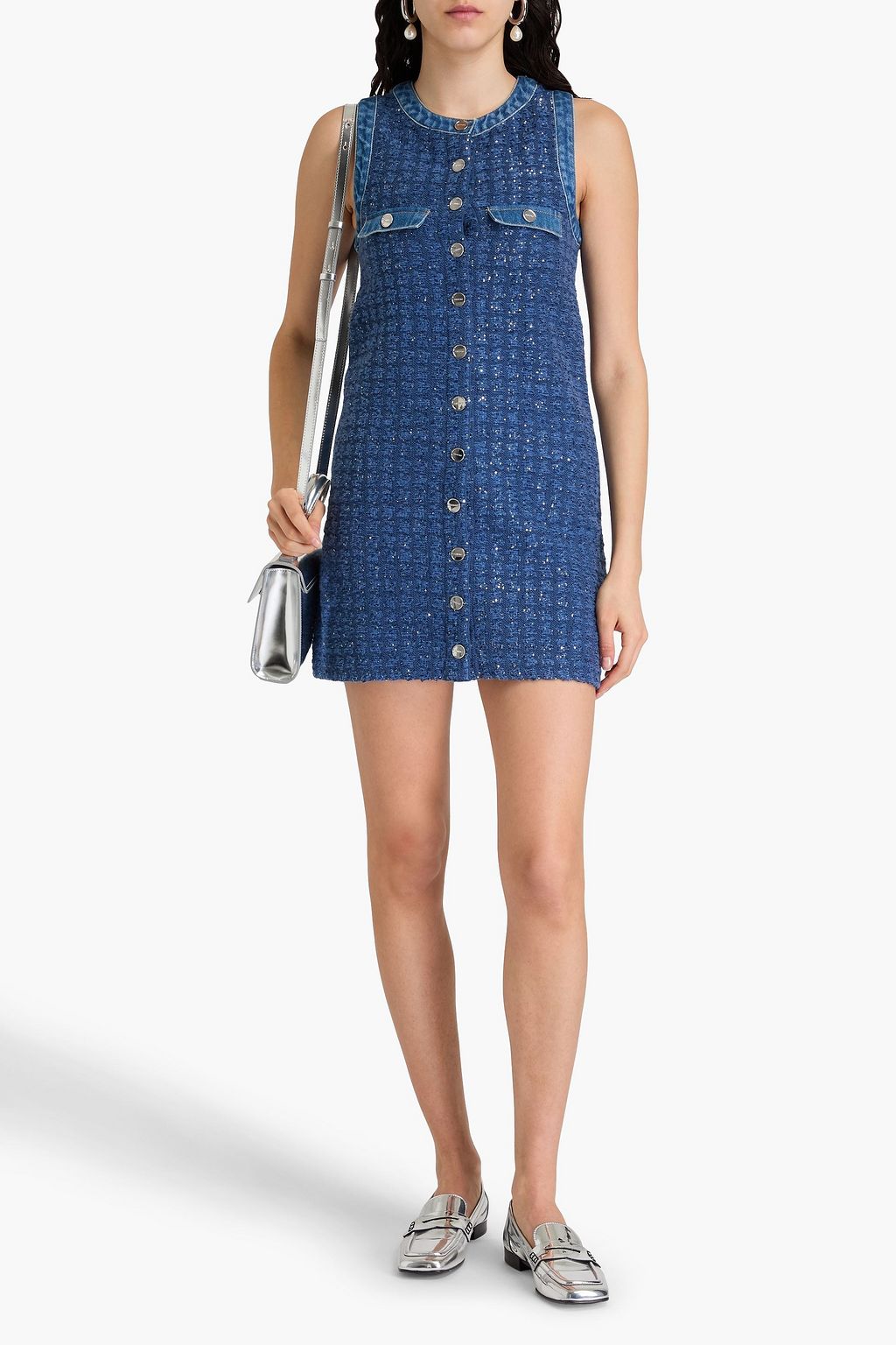 SANDRO Sequin-embellished bouclé-tweed mini dress