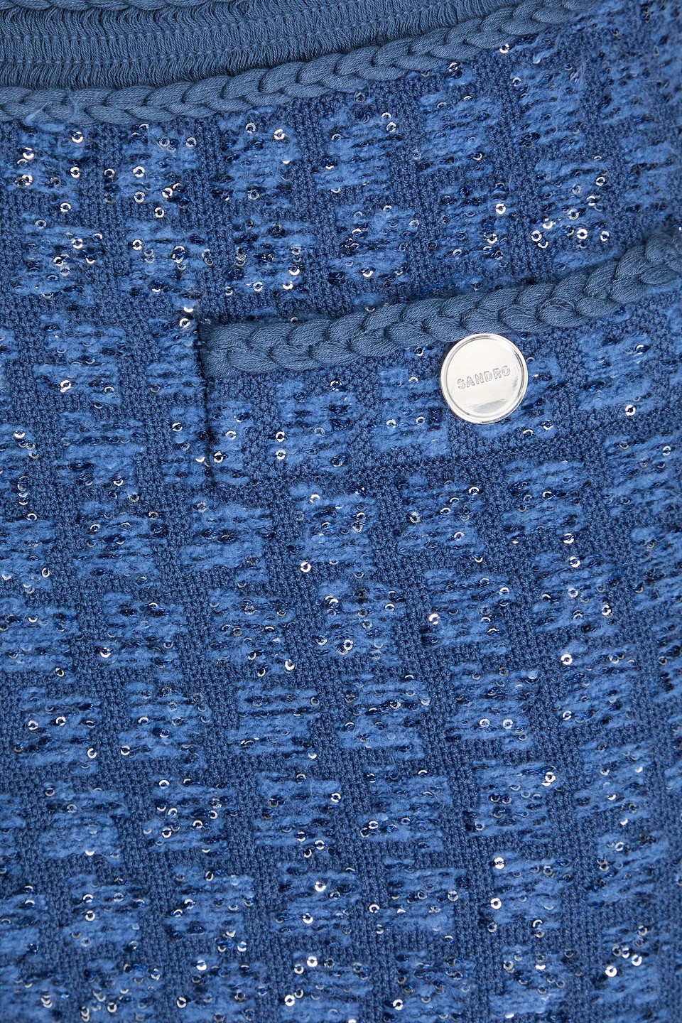 Sandro Sequin-embellished Bouclé Bootcut Pants In Blau