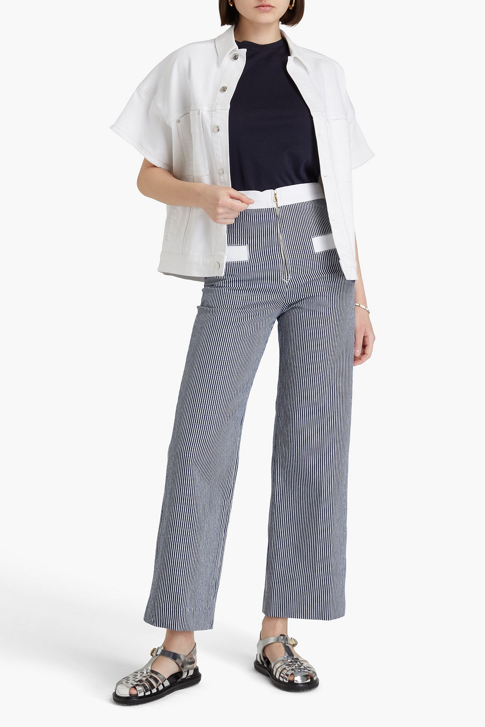 Sandro Hoch Sitzende Jeans Mit Weitem Bein Und Streifen In Dunkelblauer Denim