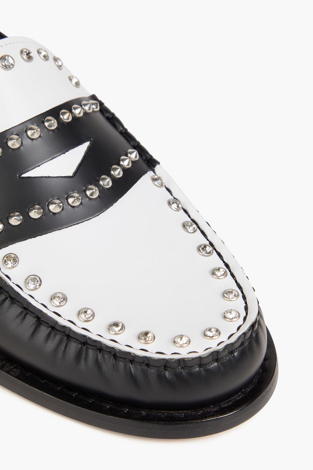 SANDRO Spiked two-tone leather loafers