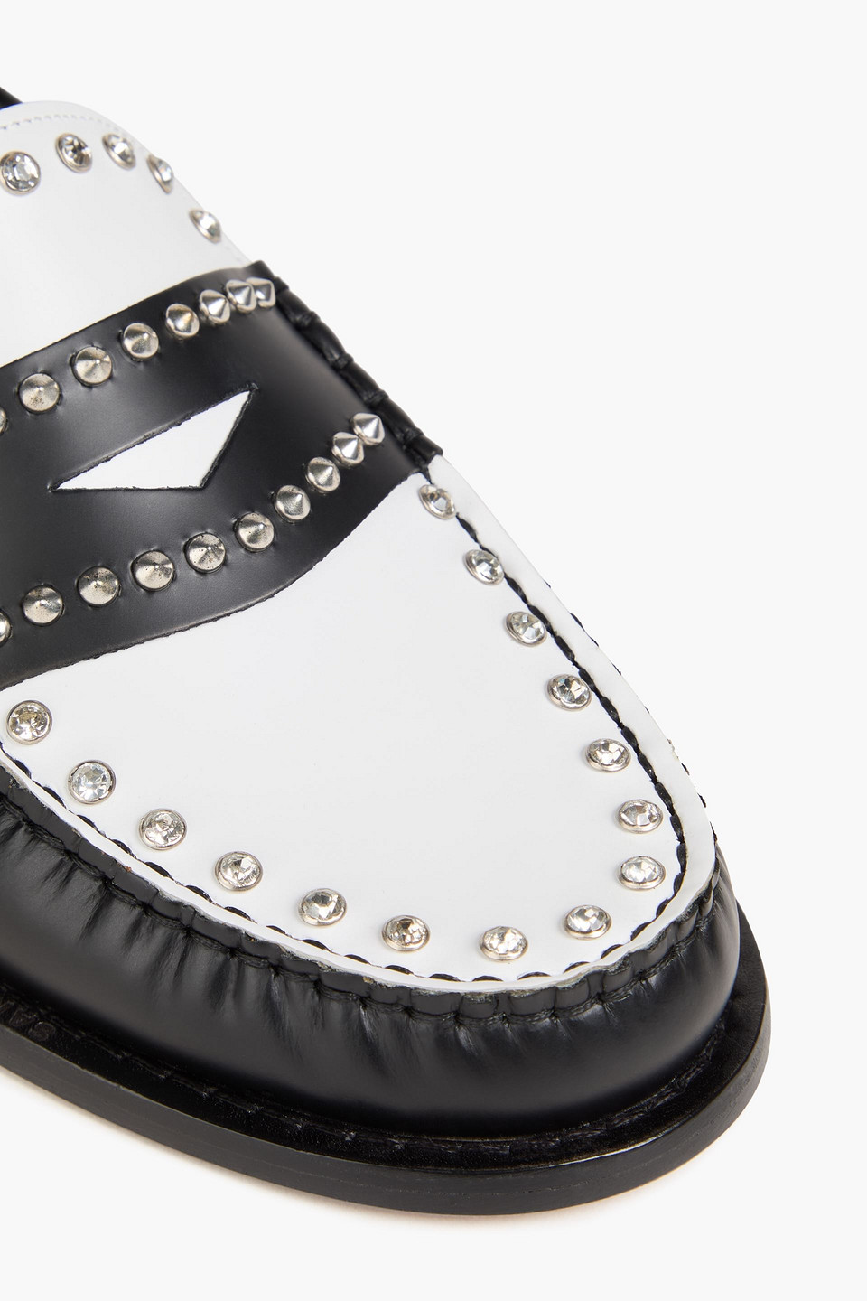 Sandro Spiked Two-tone Leather Loafers In Schwarz