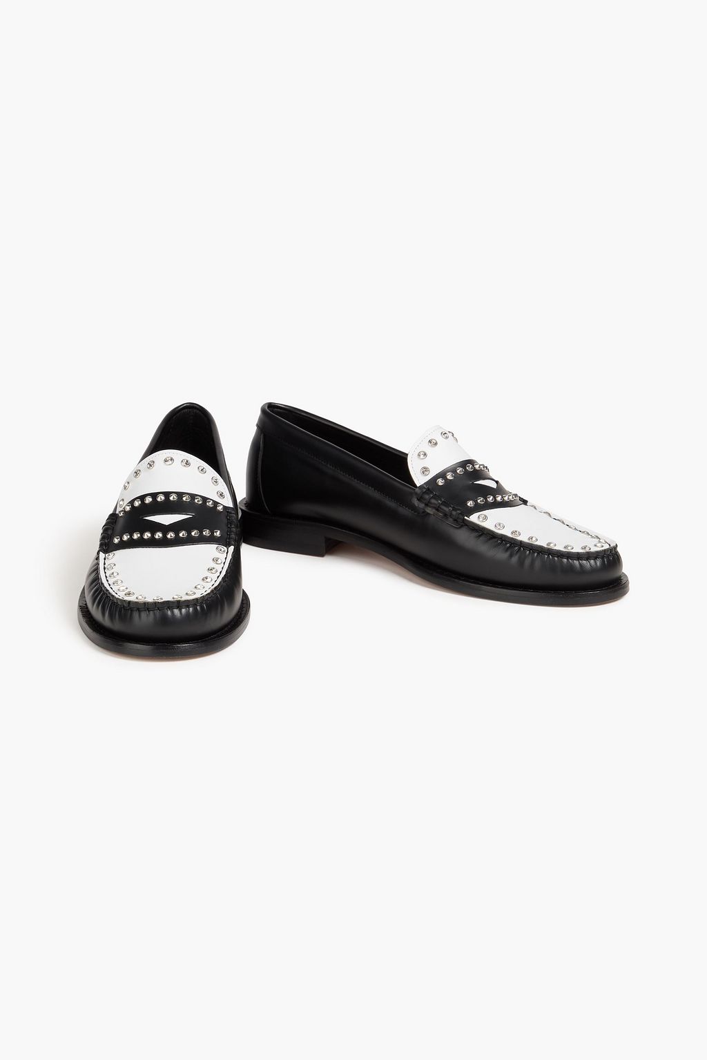 SANDRO Spiked two-tone leather loafers